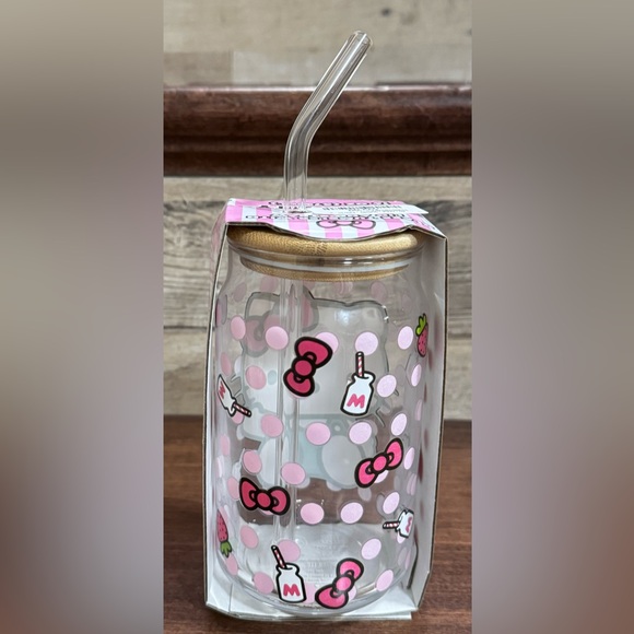 Hello Kitty Glass Tumbler With Bamboo Lid And Glass Straw - NEW - Picture 6 of 10